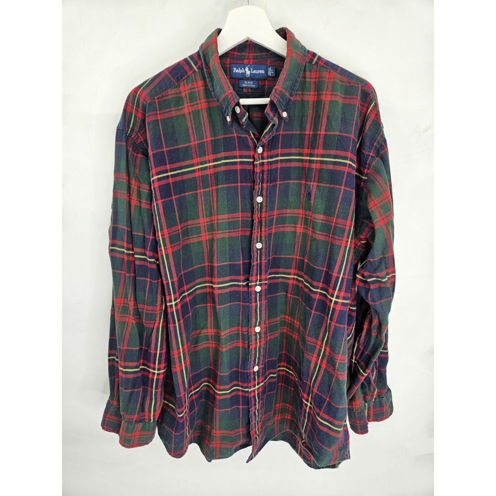 Polo Ralph Lauren Plaid Shirt Mens Size L Christmas 90s Vtg Y2k Soft Grunge Prep